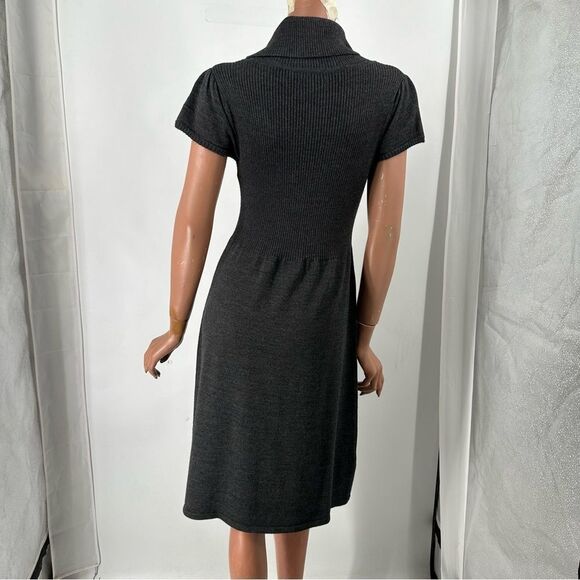 Calvin Klein Size M Gray Partial Wool Turtle Neck Cap Sleeve Sweater Dress - Picture 4 of 10
